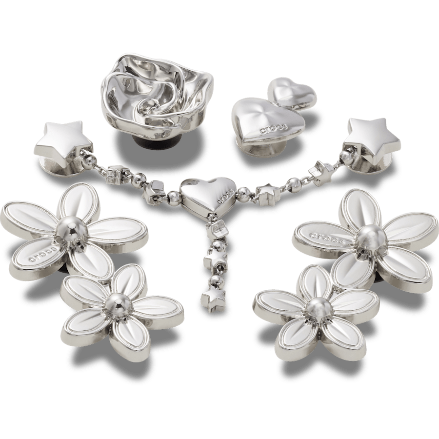 Silver Meta Floral 5 Pack Jibbitz™ charms - Crocs sale