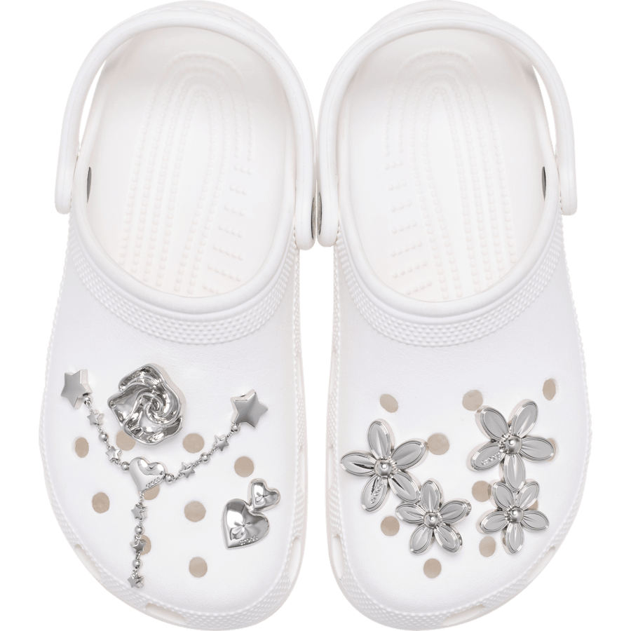Silver Meta Floral 5 Pack Jibbitz™ charms - Crocs sale