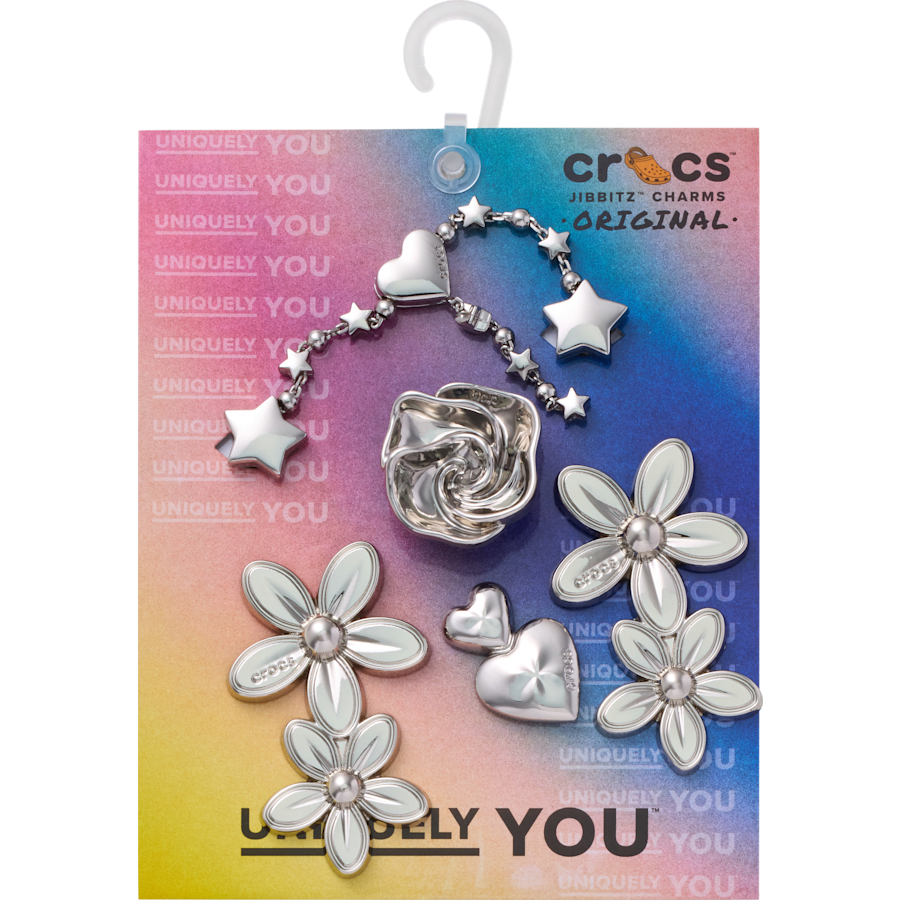 Silver Meta Floral 5 Pack Jibbitz™ charms - Crocs sale