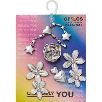 Silver Meta Floral 5 Pack Jibbitz™ charms - Crocs sale